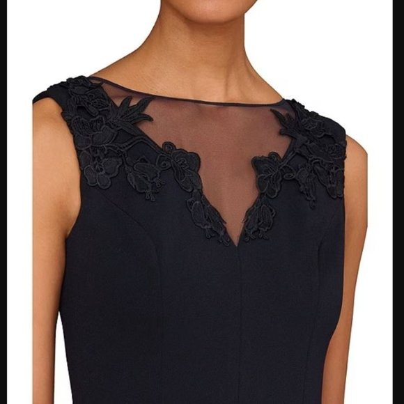 Aidan Mattox Sleeveless, Stretch Flounce Hem, Floral Mesh Insert Sheath Dress - Picture 4 of 15